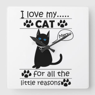 Horloge Carrée J'Aime Mon Chat Chats Kitty