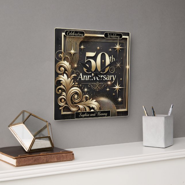 Horloge Carrée Jalon d'or : Hommage du 50e anniversaire (Bureau)