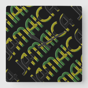 Horloge Carrée Jamaïque Pays Jamaïque Drapeau couleurs Typographi