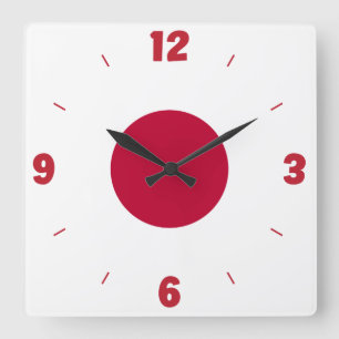 Horloge Carrée Japon Nombres de drapeau Rouge Blanc Hinomaru Prid