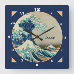 Horloge Carrée Japon & Vintage Art Great Wave off Kanagawa Time