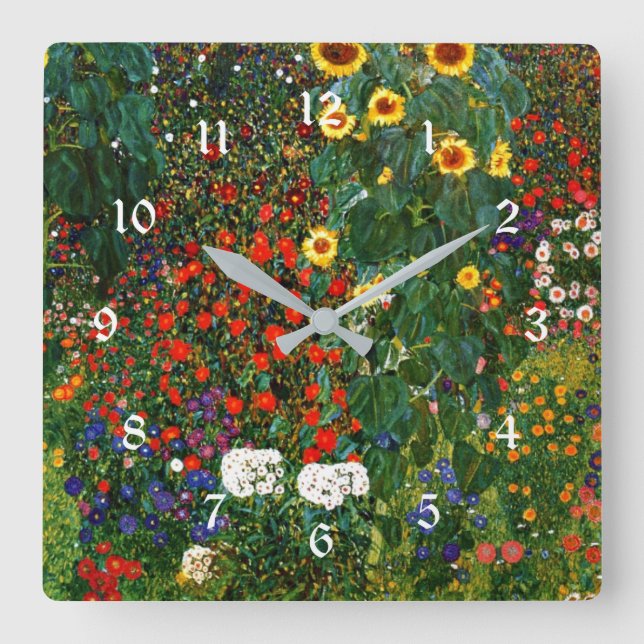 Horloge Carrée Jardin agricole avec tournesols, peinture colorée (Recto)