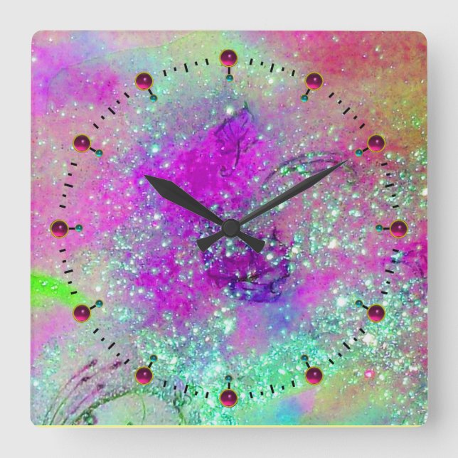 Horloge Carrée JARDIN DES OMBRES PERDUES -violet violet rose (Recto)