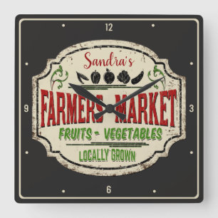Horloge Carrée Jardin frais AJOUTER LE NOM Localement Cultivé Far