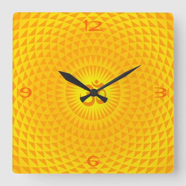 Horloge Carrée Jaune Golden Soleil Lotus volant de méditation de  (Recto)