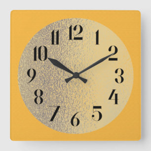 Horloge Carrée Jaune Moutarde avec Centre en Or Translucide