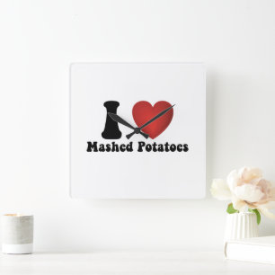 Horloge Carrée Je adore les pommes de terre écrasées Cadeau de dî