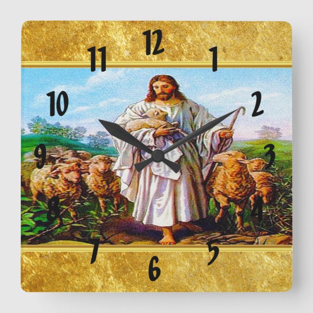 Horloge Carrée Jean 10:7-21 Je suis le bon berger (Recto)