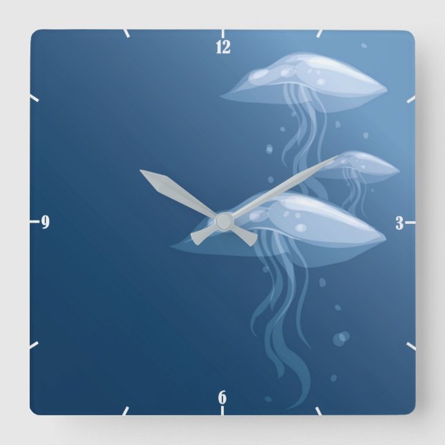 Horloge Carrée Jellyfish Ocean Sea Life - Blue Underwater Custom (Recto)