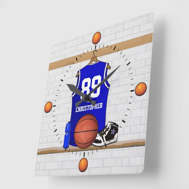 Horloge Carrée Jersey Blue and White Basketball (Angle)