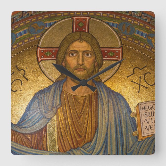 Horloge Carrée Jésus-Christ - belle illustration chrétienne (Recto)
