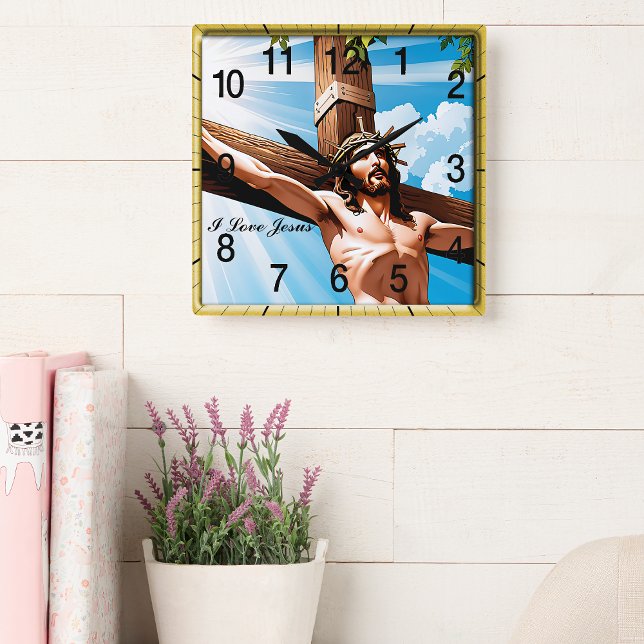 Horloge Carrée Jésus cloué à la croix (Créateur téléchargé)