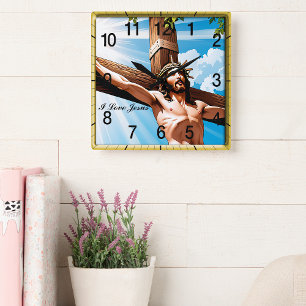 Horloge Carrée Jésus cloué sur la croix