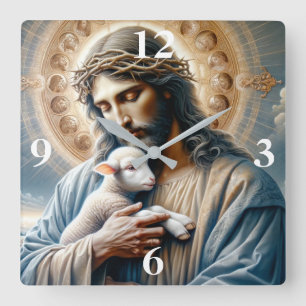 Horloge Carrée Jésus et Agneau