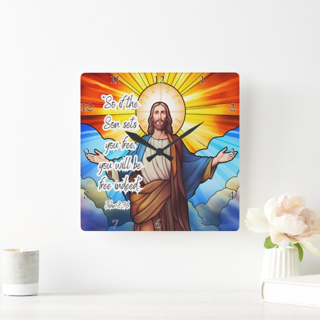 Horloge Carrée Jésus : Le Fils Vous Libère (Maison)