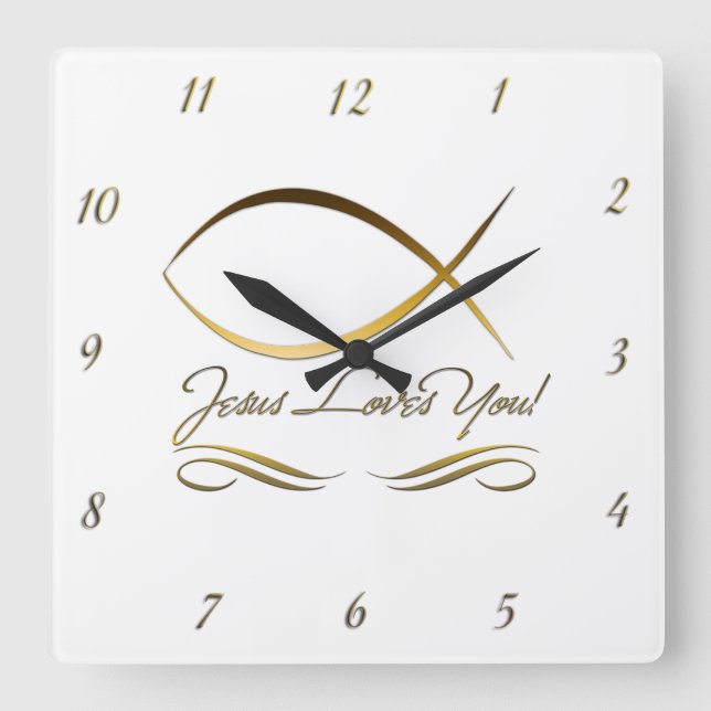 Horloge Carrée Jésus Loves You Wall Clock (Recto)