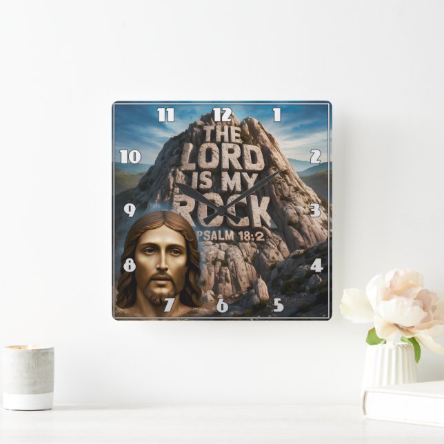 Horloge Carrée Jésus, mon rocher d'âge Le Seigneur est mon rocher (Maison)