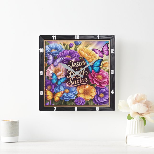Horloge Carrée Jésus Mon Seigneur Fleurs Sauveur (Maison)