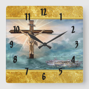 Horloge Carrée Jésus suspendu à une croix de crucifixion chrétien