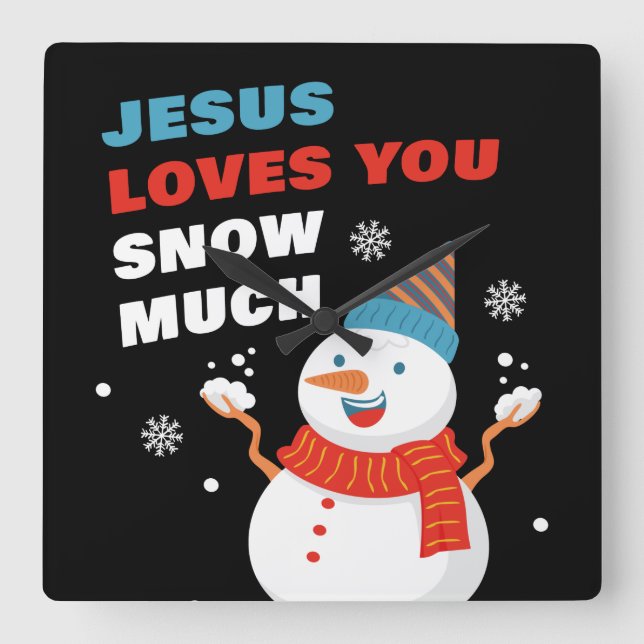 Horloge Carrée Jésus t'aime Neige Beaucoup Noël chrétien  (Recto)