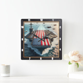 Horloge Carrée Jets de porte-avions patriotiques