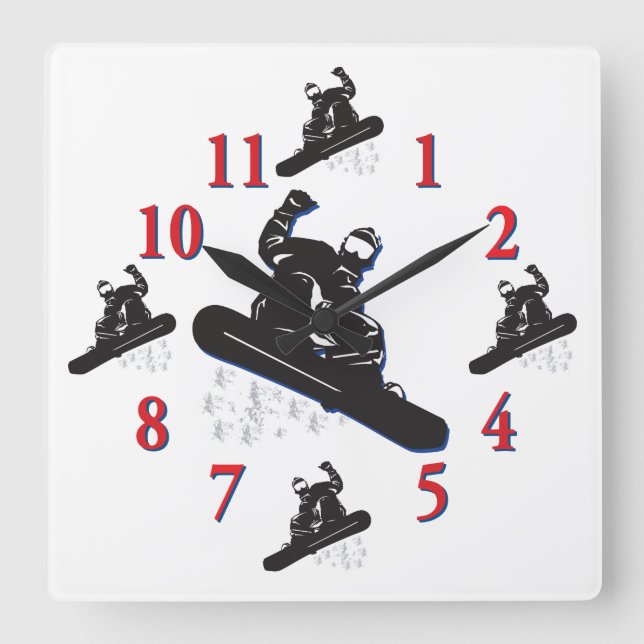Horloge Carrée Jeu de snowboard (Recto)