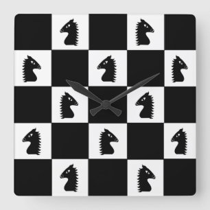 Horloge Carrée Jeu d'échecs du Cavalier Noir 