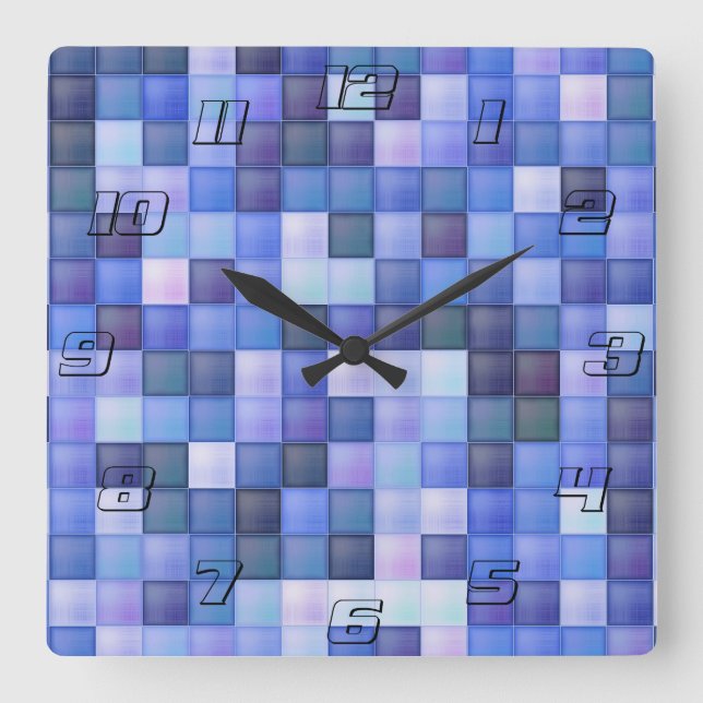 Horloge Carrée Jeu vidéo Pixels Carré bleu Motif (Recto)