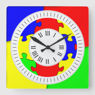 Horloge Carrée Jigsaw Jigsaw Puzzle coloré amusant Heures et minu