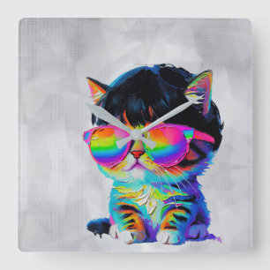 Horloge Carrée Joli Chat Drôle Smol (Peinture No. 1)
