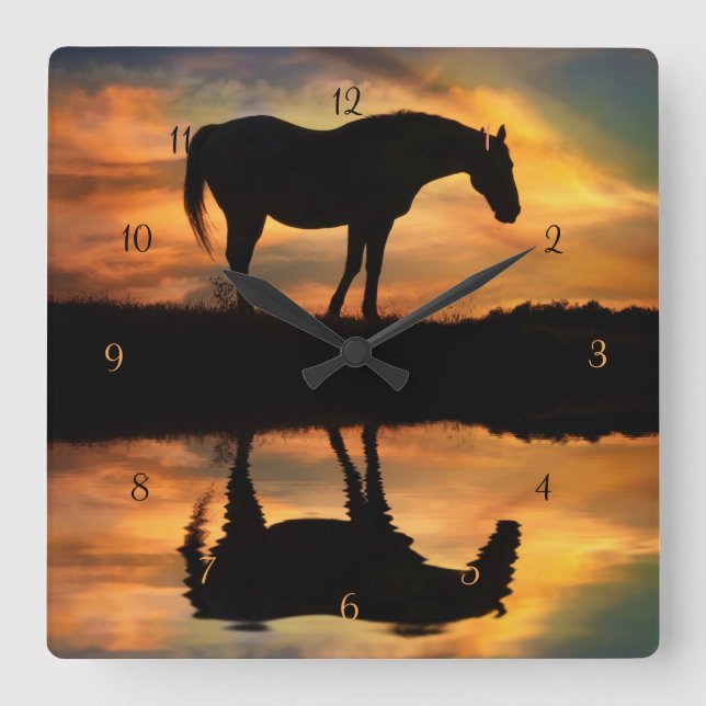Horloge Carrée Joli cheval et eau (Recto)