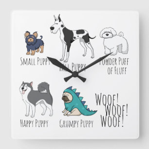 Horloge Carrée Joli Chiens De Chien De Chien Illustré Poem Dotty