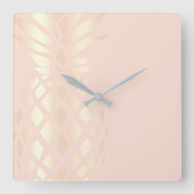 Horloge Carrée Joli cuivre rose or ananas et rose roux (Recto)