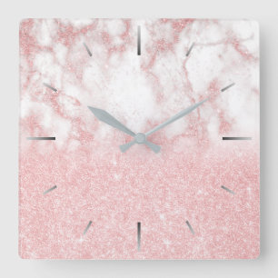 Horloge Carrée Joli marbre rose or parties scintillant à dégrad