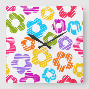 Horloge Carrée Joli motif floral fleuri coloré girly joyeux