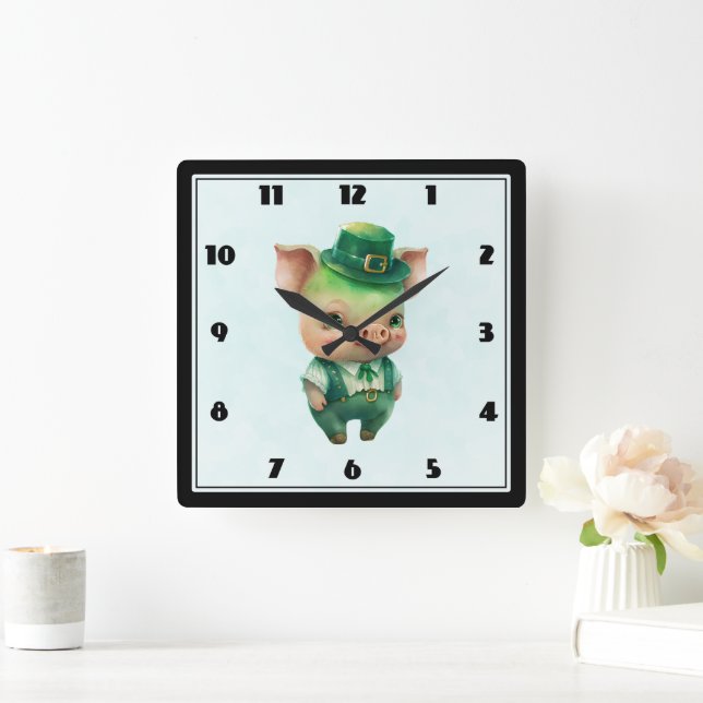 Horloge Carrée Joli porc vert Fairytale dans une jolie beauté (Maison)