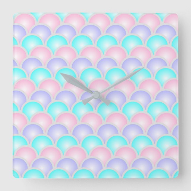 Horloge Carrée jolie rose aqua bleu pastel écailles de sirène (Recto)