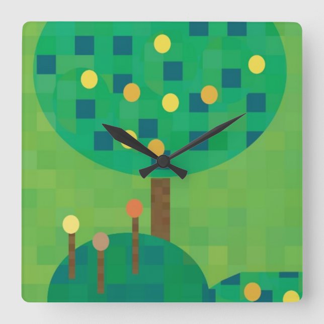 Horloge Carrée Jolies mosaïques lumineuses d'arbres avec agrumes (Recto)
