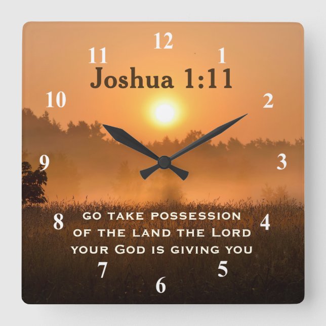 Horloge Carrée Joshua 1:11 Ecriture prendre possession du pays (Recto)