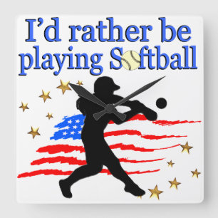 HORLOGE CARRÉE JOUEUSE DE SOFTBALL USA AIME LE DESIGN DE SOFTBALL