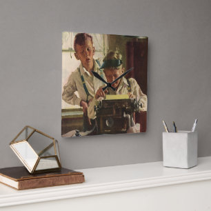 Horloge Carrée Journalistes de journaux anciens, écrivains à la m