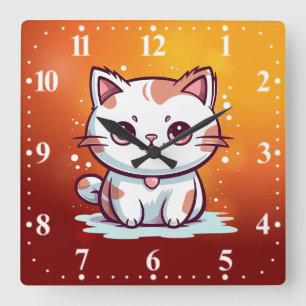 Horloge Carrée Jovely Chat Kawaii Style Clipart-47758