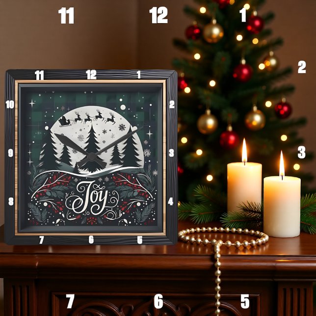 Horloge Carrée Joy Reindeer Pines Christmas (Créateur téléchargé)