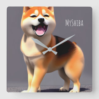 Horloge Carrée Joy Shiba Inu Portrait Personnalisé Photo & Nom