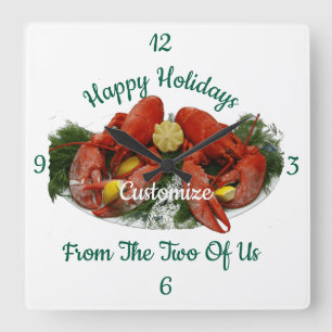 Horloge Carrée Joyeuses fêtes Dîner de homard Thunder_Cove