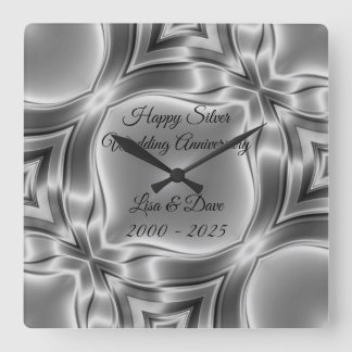 Horloge Carrée Joyeux 25e anniversaire de la Mariage d'argent