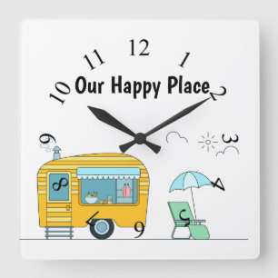 Horloge Carrée Joyeux arrière - plan de remorque de camping