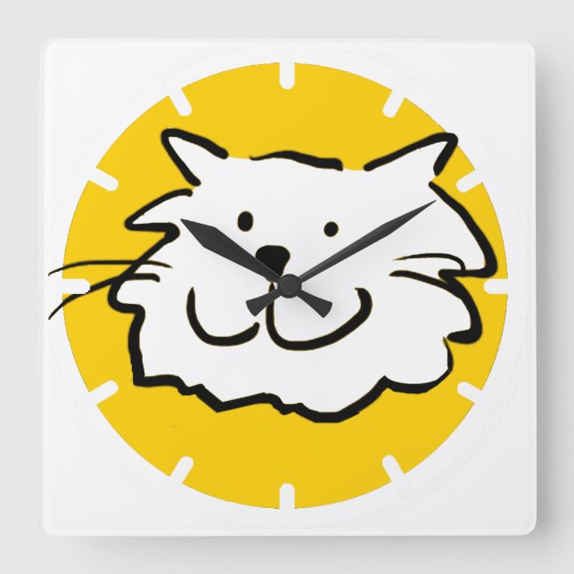 Horloge Carrée Joyeux chat souriant comme dessin amusant (Recto)