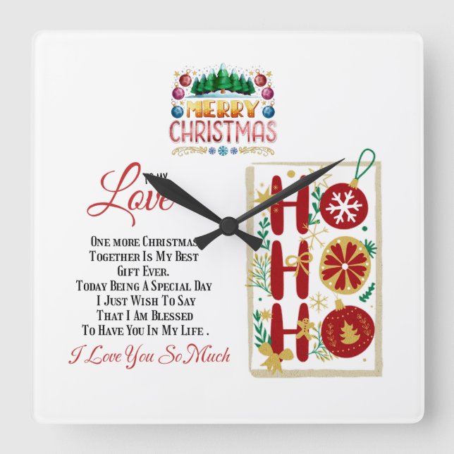 Horloge Carrée Joyeux Noël à mon amour, cadeau de Noël (Recto)