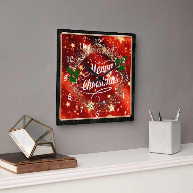Horloge Carrée Joyeux Noël, design de vacances, (Bureau)